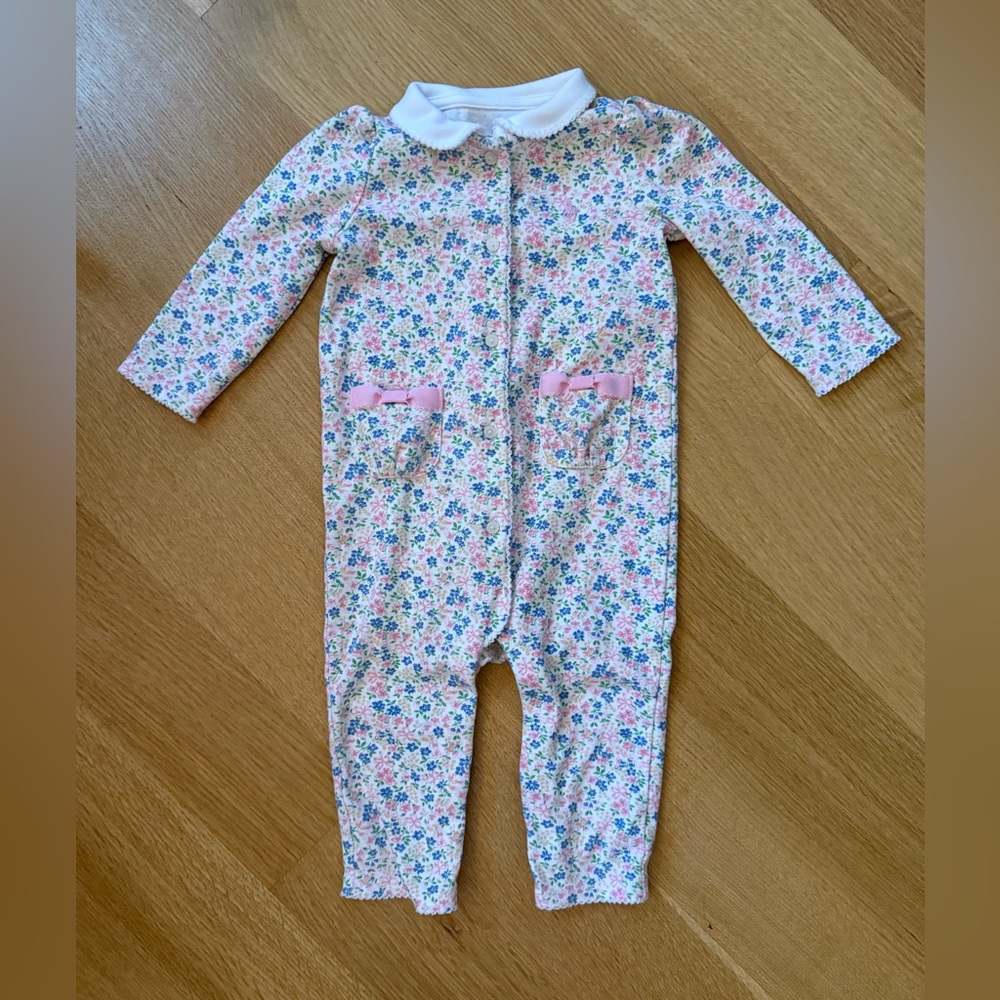 Ralph Lauren Floral Kids One Piece Footie - Pink and Blue